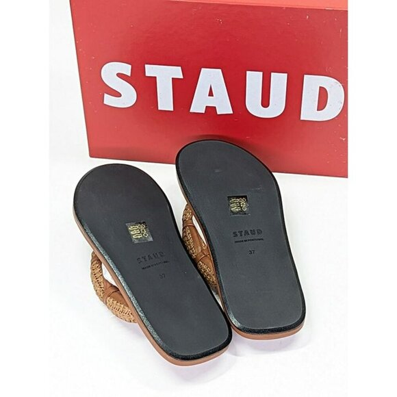 STAUD Women's Raffia Sierra Thong Sandals in Tan Size 37 (MSRP $250) - Picture 8 of 10